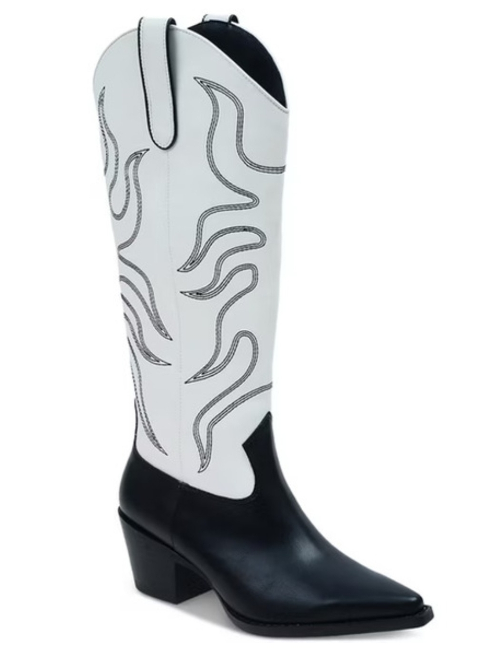 Wild Pair White and Black Western Knee-High Heeled Boot
